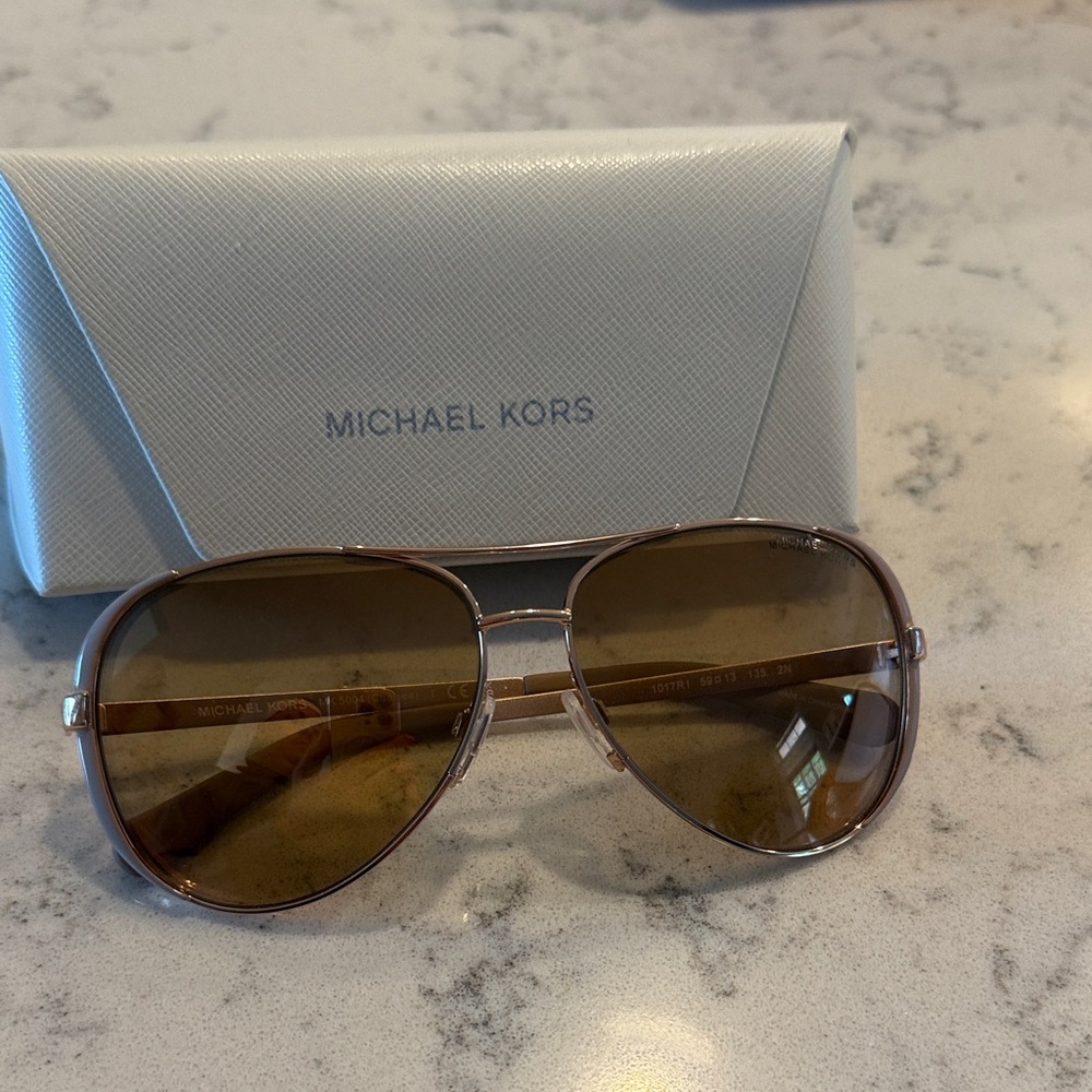 Michael Kors Gold Aviator Sunglasses with Brown Lenses